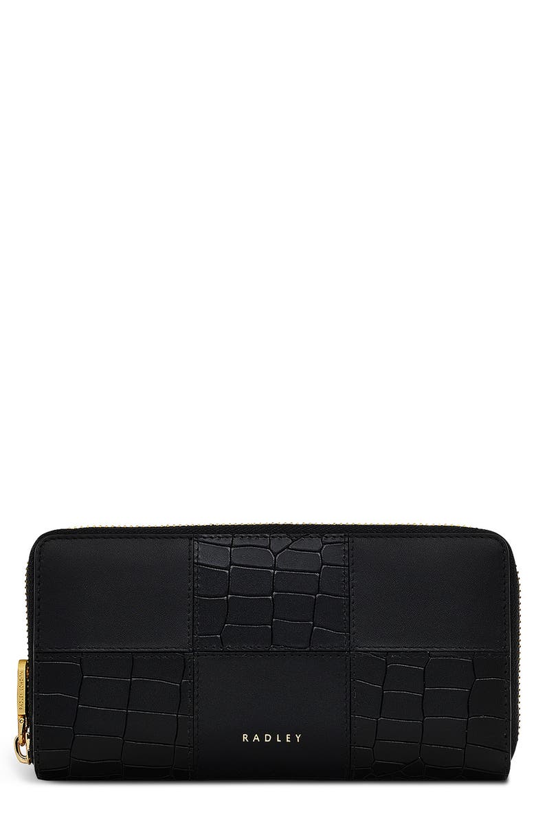 Radley Mount Row Large Croc Embossed Wallet, Main, color, Black