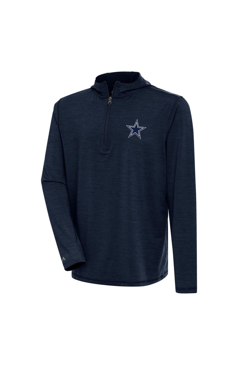 ANTIGUA Men's Antigua Heather Navy Dallas Cowboys Tidy Quarter-Zip Pullover Hoodie, Main, color,