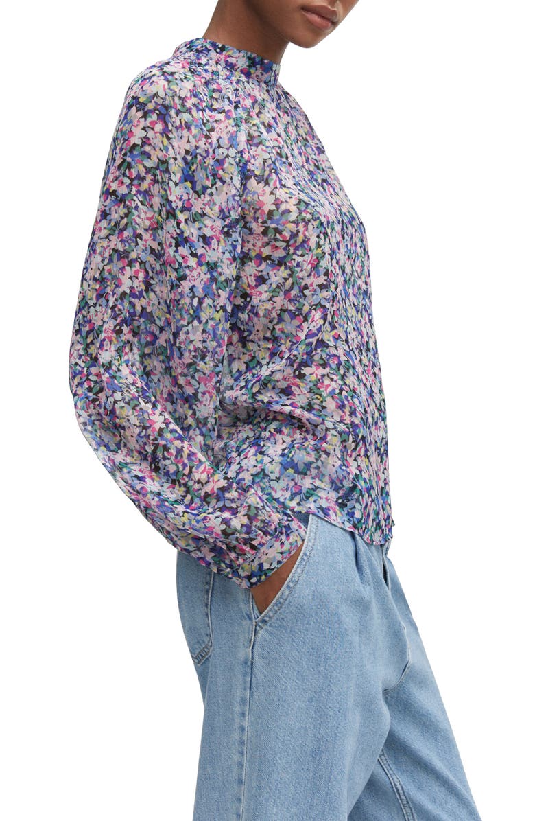 MANGO Floral Print Puff Sleeve Shirt, Alternate, color, 