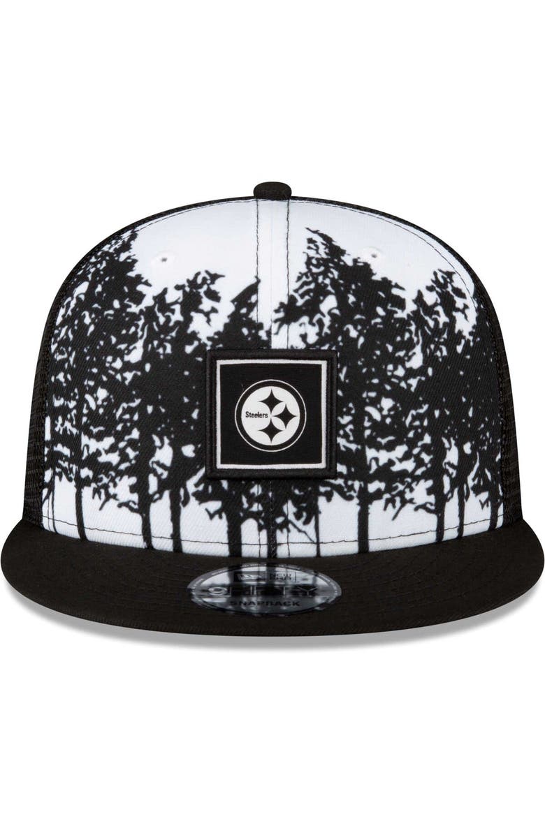 New Era Men's New Era White/Black Pittsburgh Steelers Landscape Trucker 9FIFTY Snapback Hat, Alternate, color, 