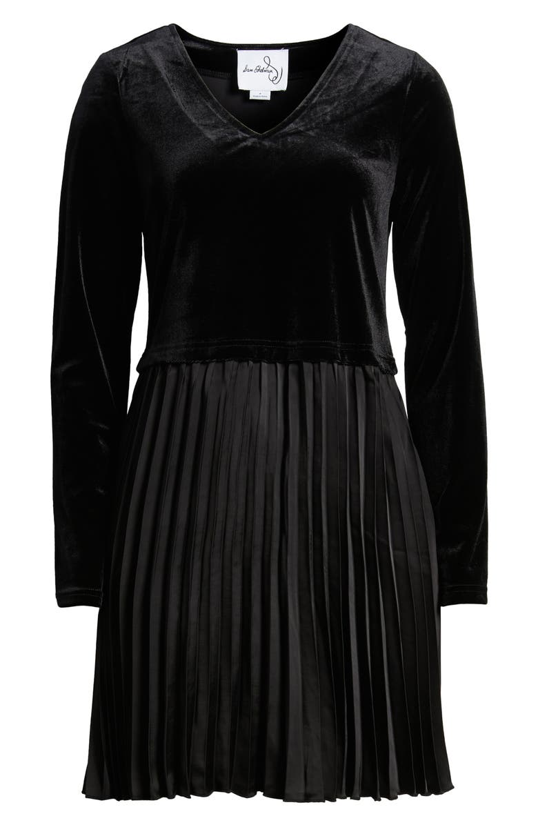 Sam Edelman Pleated Ling Sleeve Mixed Media Velvet Minidress, Alternate, color, Black