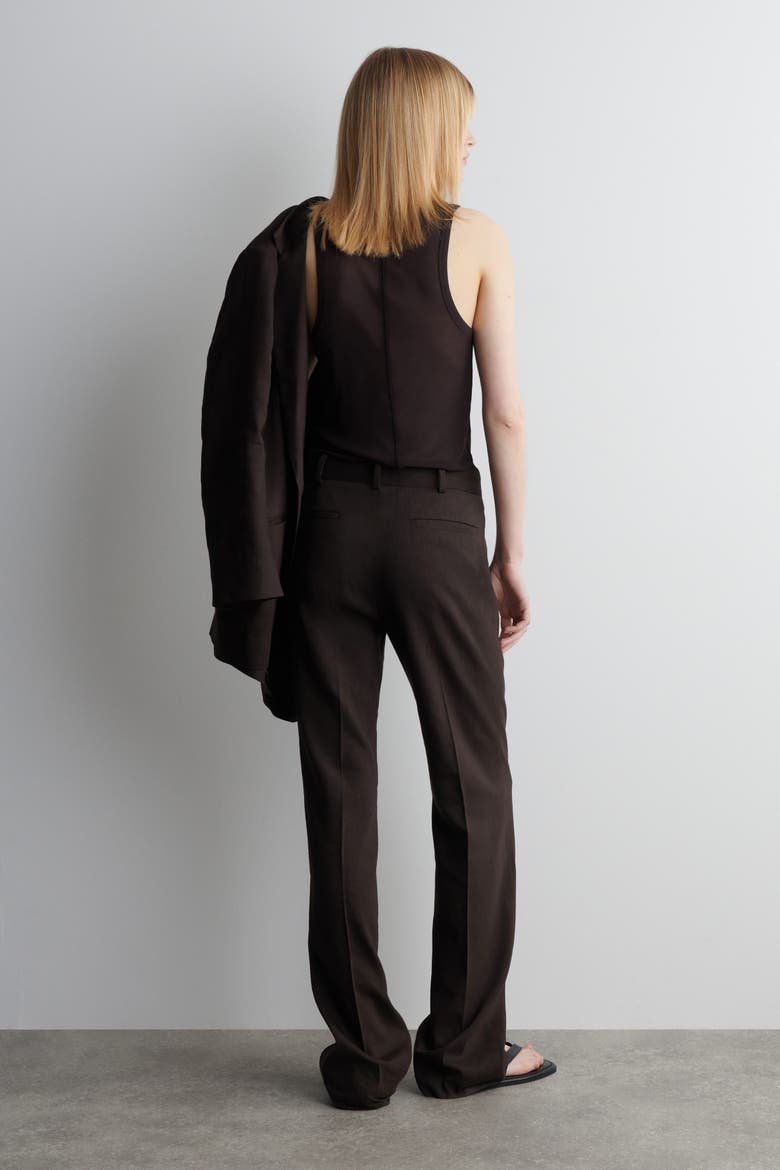 Tailored Linen Straight-Leg Pants, Alternate, color, DARK BROWN
