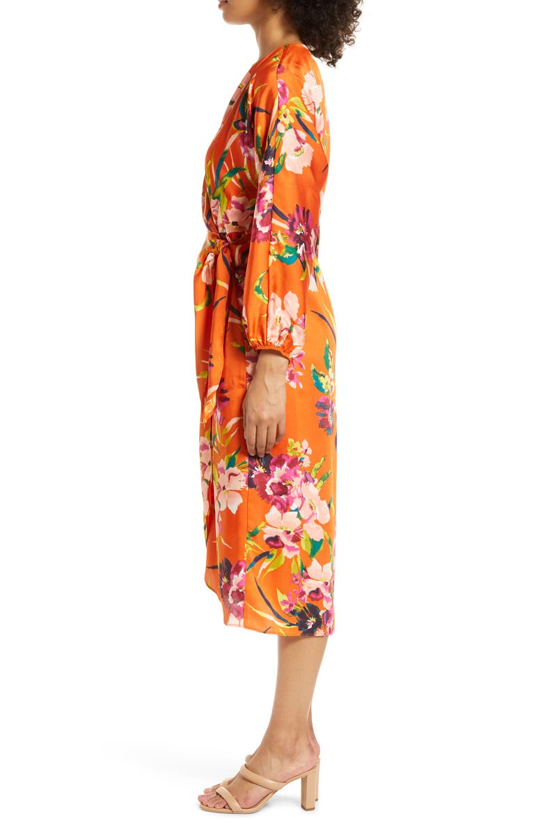 Julia Jordan Long Sleeve Faux Wrap Midi Dress, Alternate, color, 