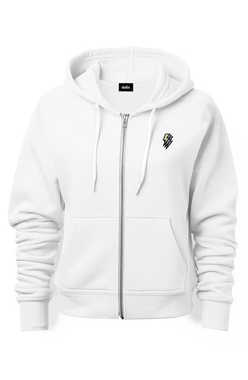 Dalix Lightning Bolt Zip Hoodie In White