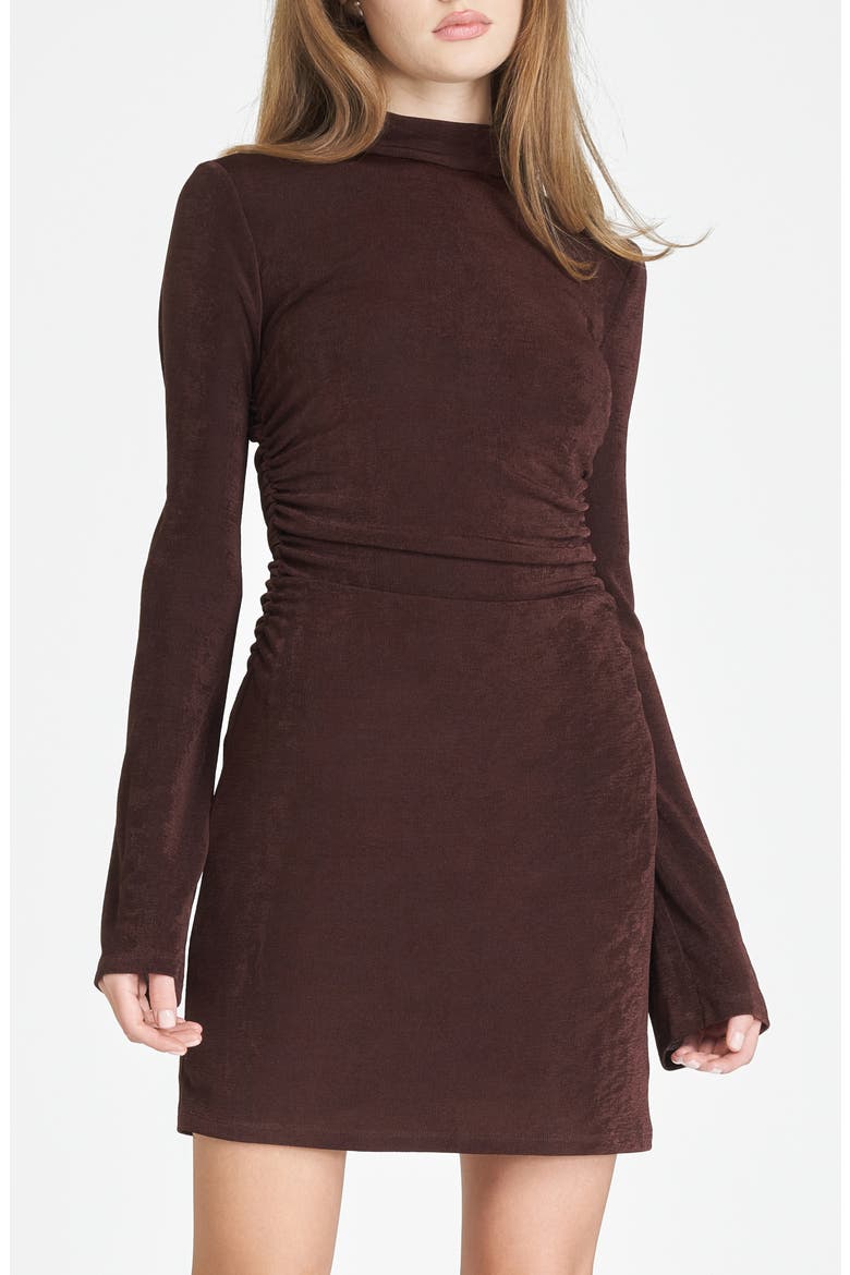 Vivi Tie Back Long Sleeve Minidress, Alternate, color, BROWN
