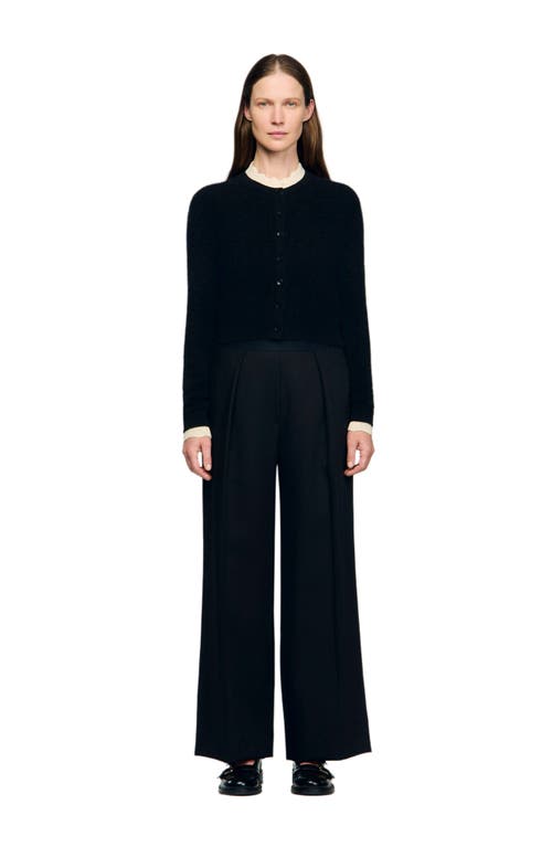 Sandro Pointelle Collar Cardigan In Black