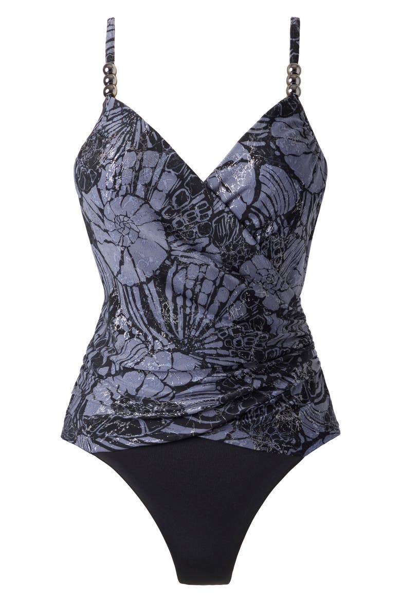 Shell Beach Louise One-Piece Swimsuit, Alternate, color, BLACK/ MULTI