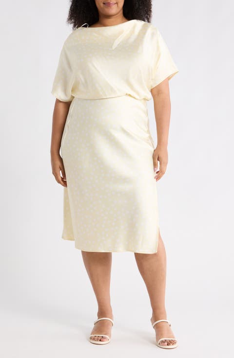 Polka Dot Short Sleeve Satin Midi Dress (Plus)