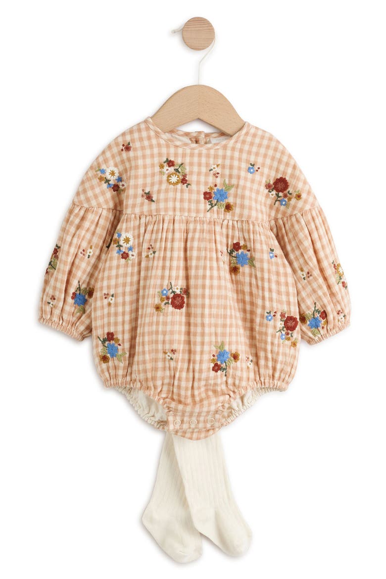 Kids' Gingham Embroidered Bubble Romper, Main, color, NEUTRAL