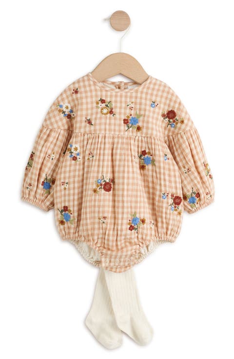 Kids' Gingham Embroidered Bubble Romper