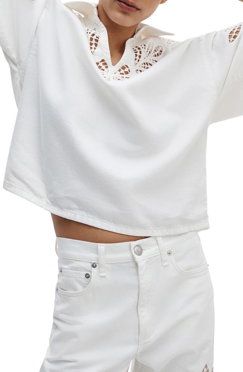 rag & bone Lucy Eyelet Cotton Blend Popover Top, Alternate, color, White Floral