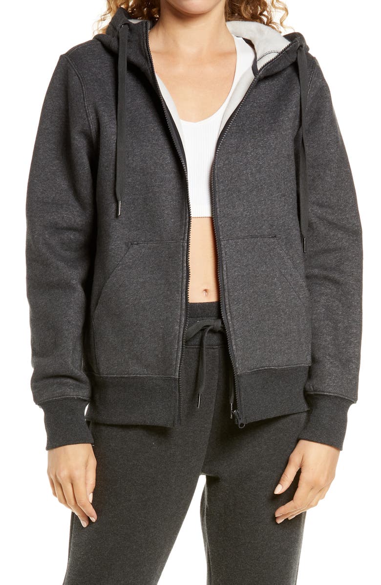 Zella Cara Full Zip Hoodie, Main, color, Grey Dark Charcoal Heather