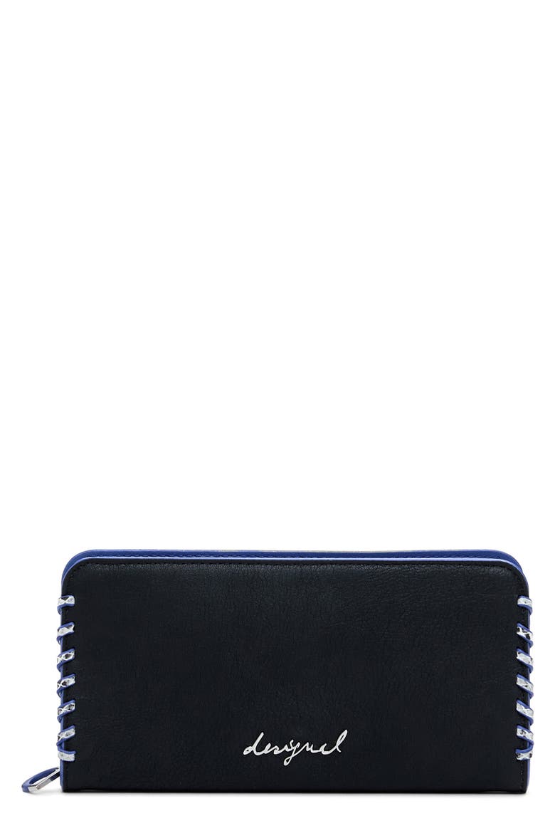 Faux Leather Zip Around Wallet, Main, color, BLACK