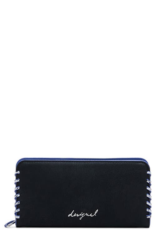 Desigual Faux Leather Zip Around Wallet In Black