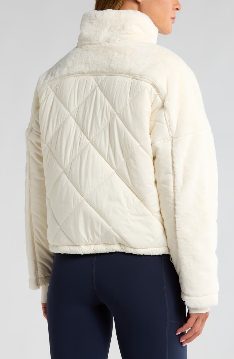 Zella Faux Fur Mixed Media Quilted Jacket, Alternate, color, Ivory Egret