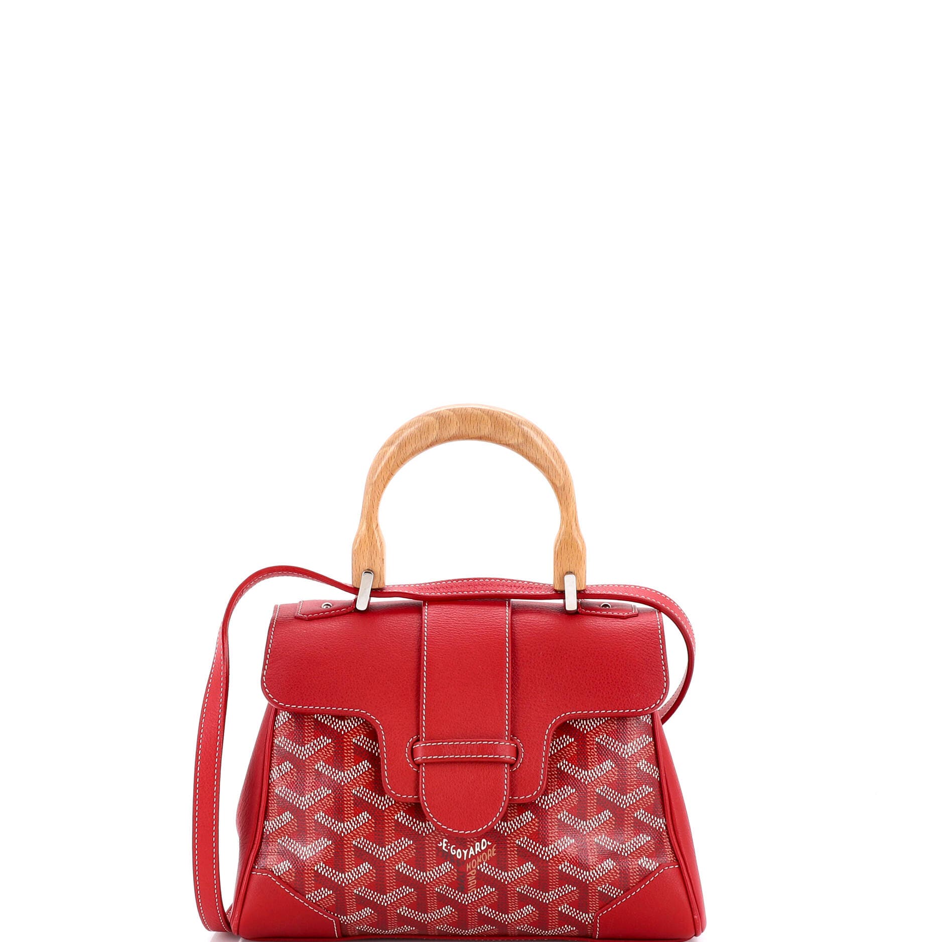 Pre-Owned Goyard Saigon Top Handle Bag Coated Canvas with Leather Mini, Main, color, Red