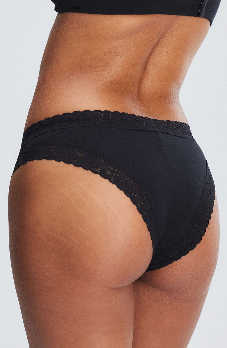 SAVAGE X FENTY Essentials Lace Trim Stretch Cotton Cheeky Briefs, Alternate, color, Black Caviar