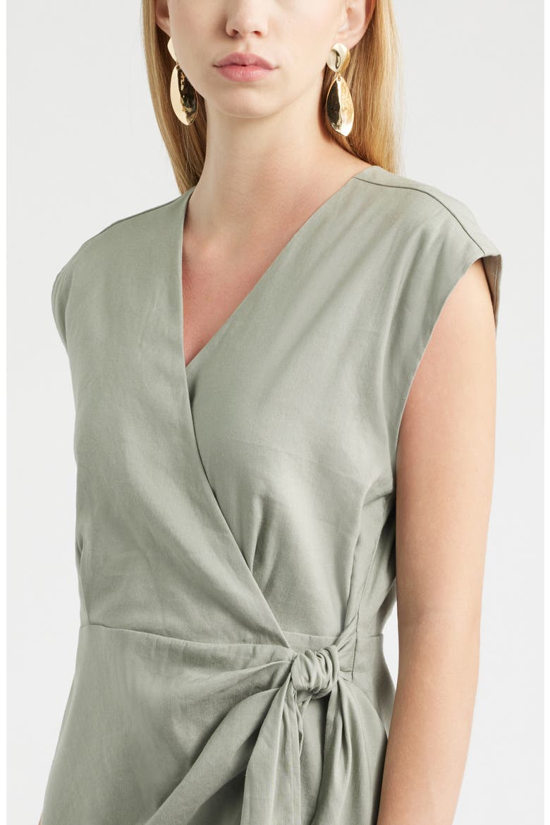 Linen Blend Wrap Dress, Alternate, color, GREEN CHAPARRAL
