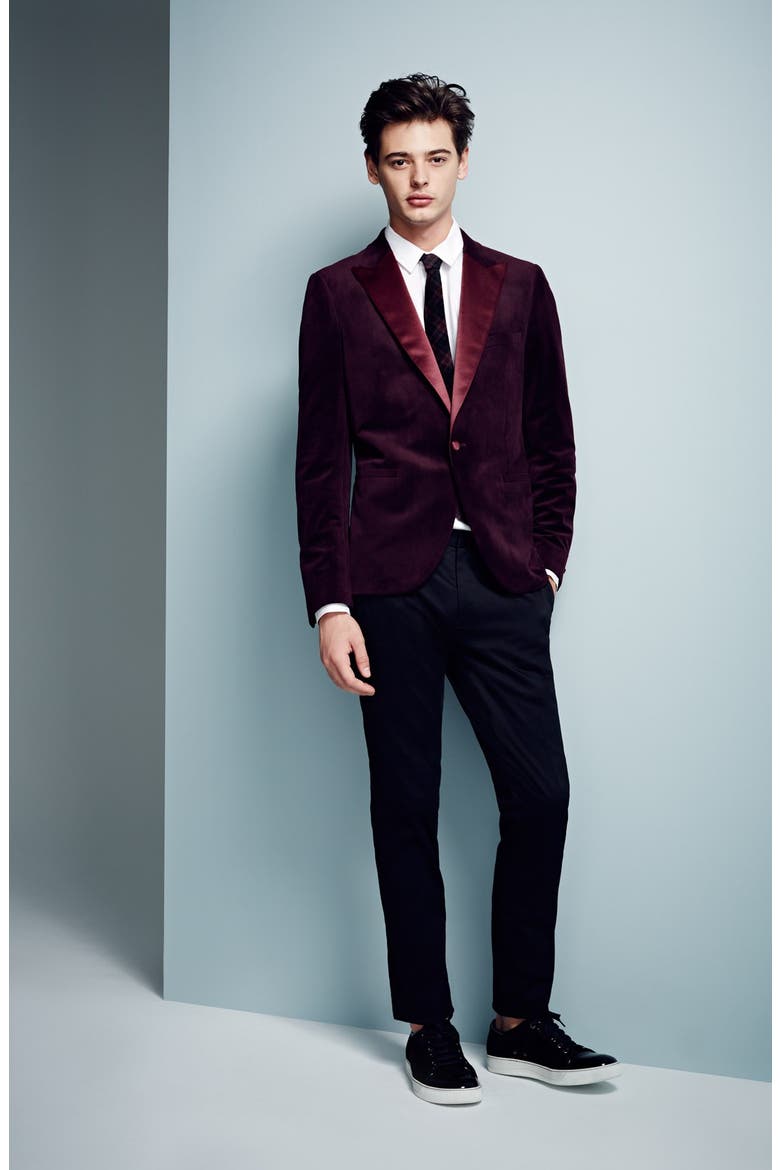 Plaid Velvet Slim Tie, Alternate, color, BURGUNDY MULTI