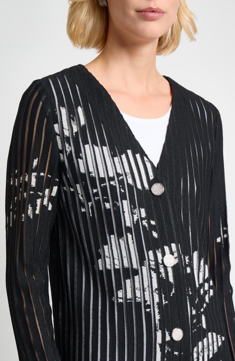 Misook Abstract Print Sheer Stripe Cardigan, Alternate, color, 