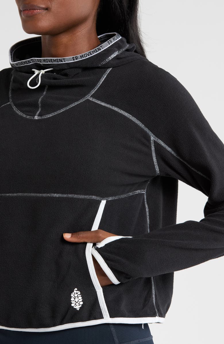 Free People FP Movement Care on the Run Fleece Funnel Neck Hoodie, Alternate, color, Black