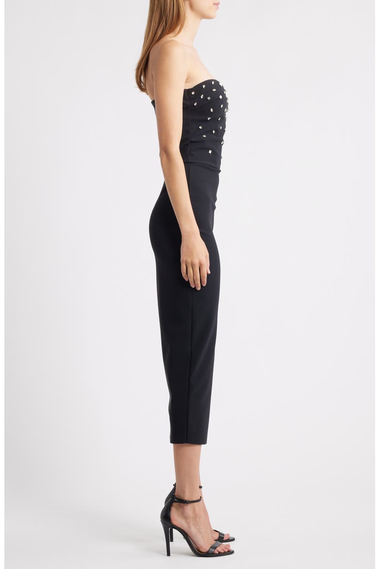 Mahta Rhinestone Detail Strapless Cocktail Dress, Alternate, color, BLACK