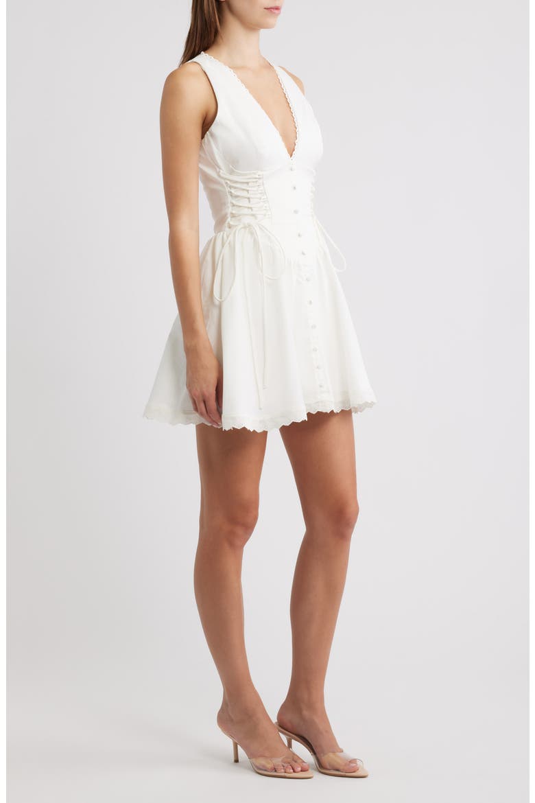 Rosalina Broderie Anglaise Lace-Up Minidress, Alternate, color, WHITE