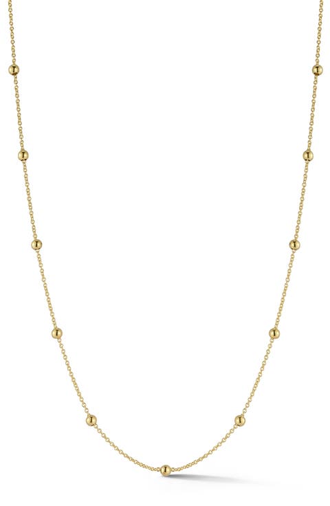 14K Gold Ball Station Necklace