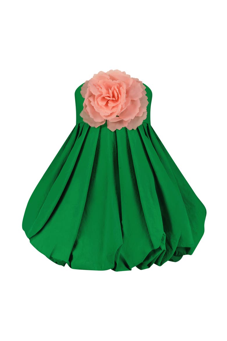 Faille Strapless Flower Detail Mini Dress, Alternate, color, Spring Green