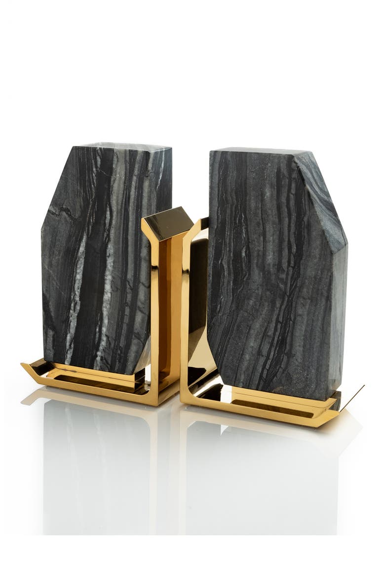 Fim Geo Marble Bookends, Main, color, BLACK GREY AND GOLD