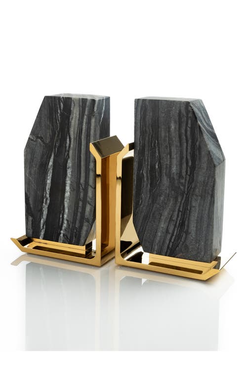 Anna New York Fim Geo Marble Bookends In Black Grey And Gold