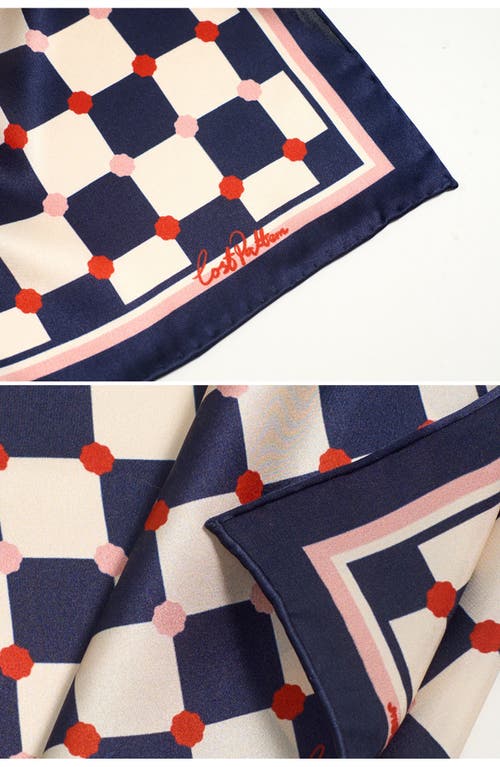 Lost Pattern Checkerboard Silk Square Bandana In Blue