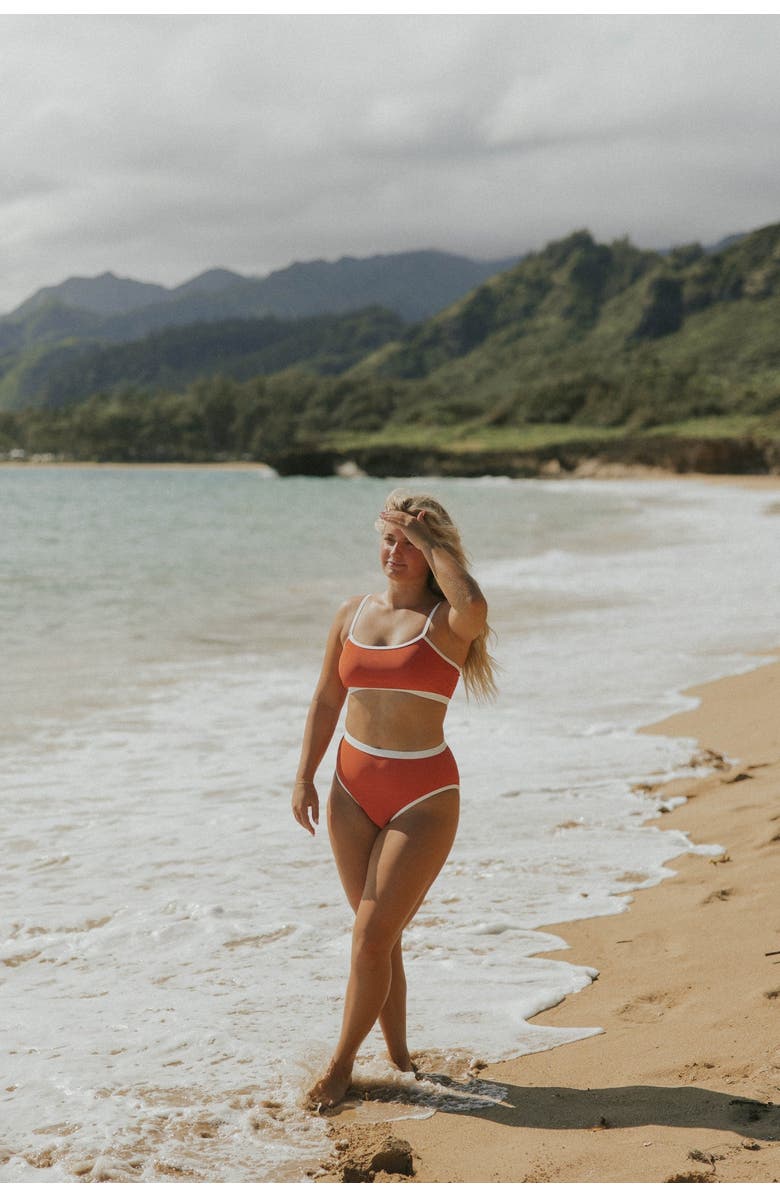 Geode Swimwear Coral Bikini Top, Alternate, color, Coral