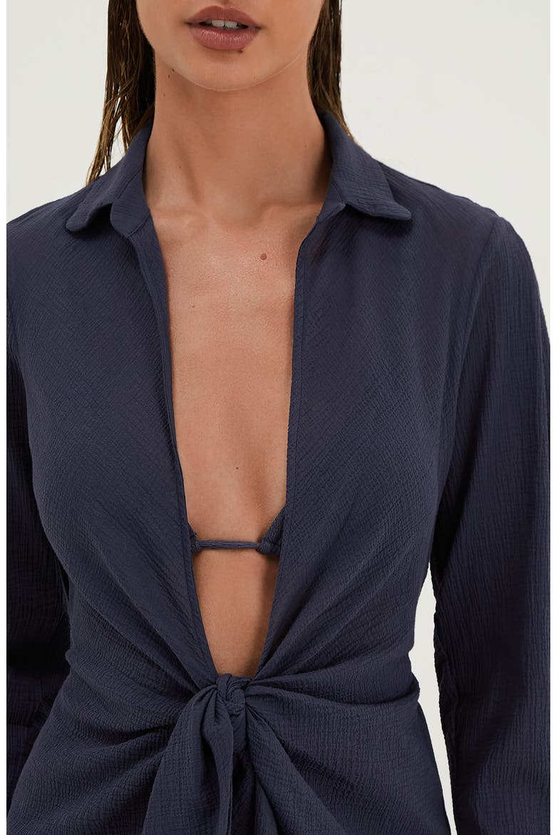 Juliete Long Sleeve Cotton Cover-Up Dress, Alternate, color, BLUE