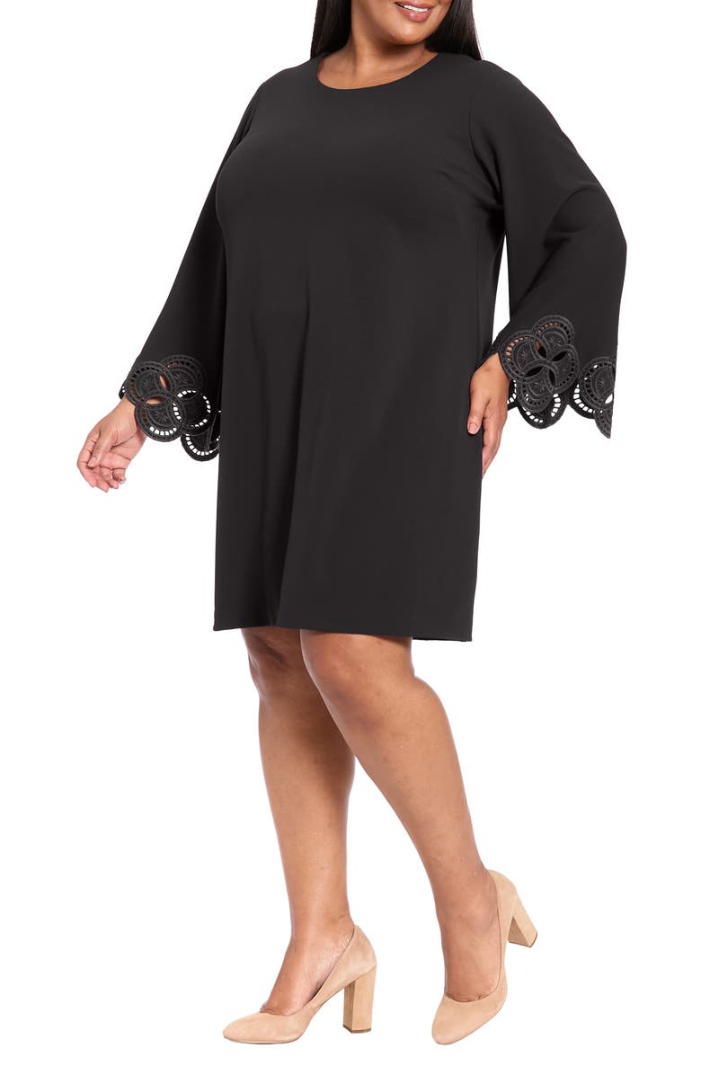 London Times Embroidered Sleeve A-Line Dress, Alternate, color, Black