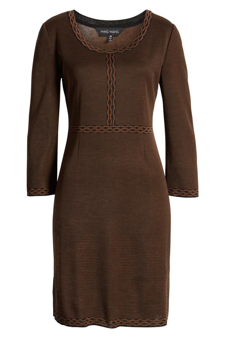 Knit Sheath Dress, Alternate, color, COGNAC/ BLACK