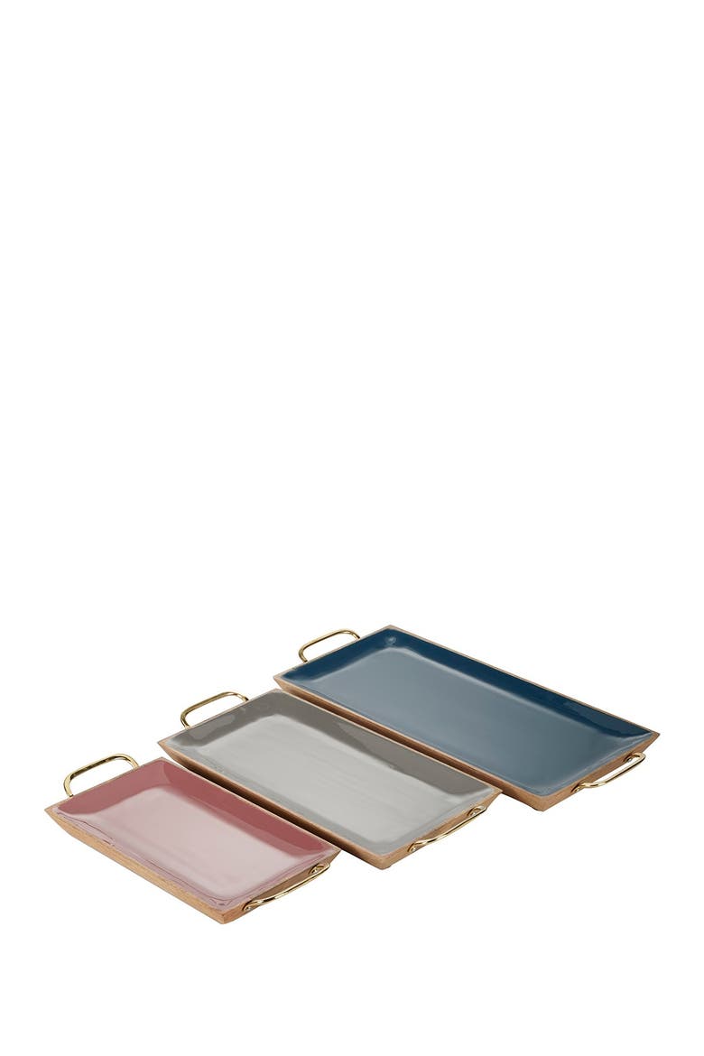 Multi Colored Mango Wood Tray with Enamel Interior, Alternate, color, MULTI