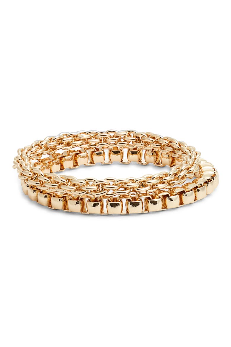 Set of 2 Mixed Chain Bracelets, Main, color, GOLD
