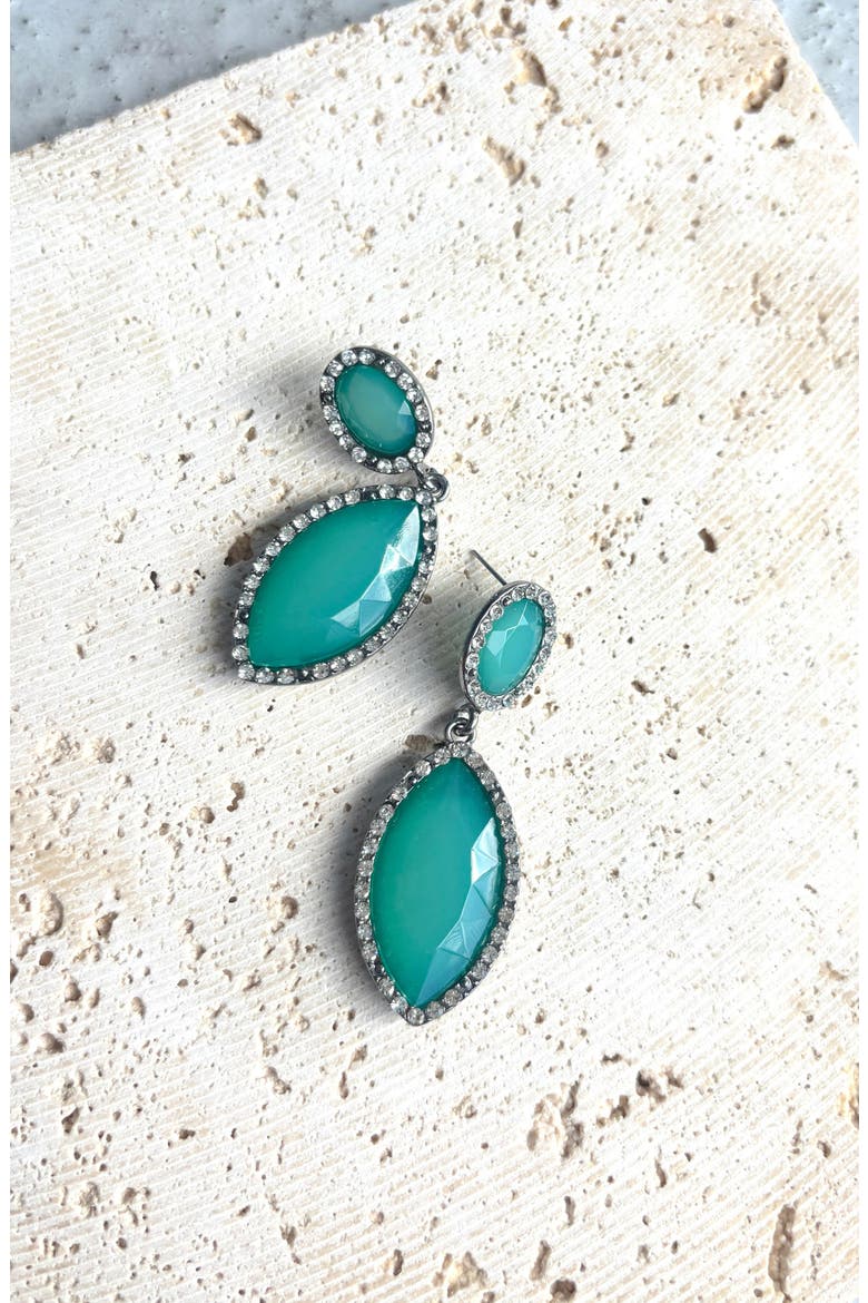 Crystal Halo Drop Earrings, Alternate, color, GREEN