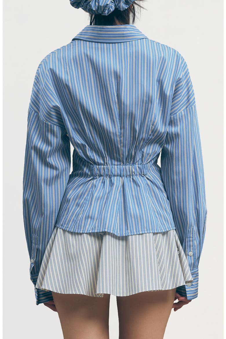 Hadley Pleated Stripe Cotton Blend Button-Up Top, Alternate, color, BLUE STRIPE
