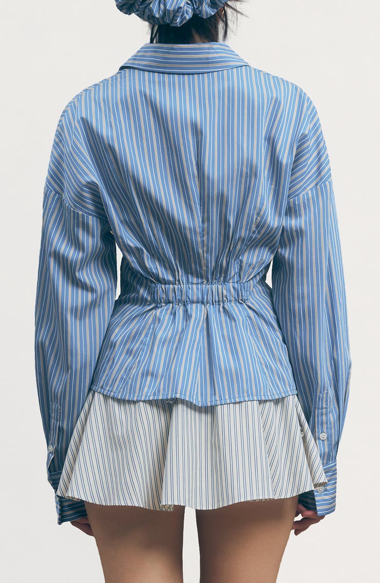 MAUDE CLUB Hadley Pleated Stripe Cotton Blend Button-Up Top, Alternate, color, Blue Stripe
