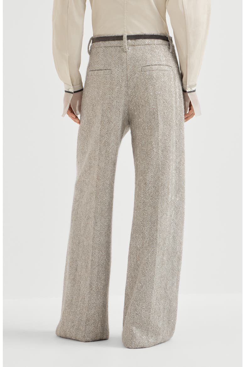 Dazzling chevron embroidery loose pleated trousers in sparkling mohair and wool, Alternate, color, Rope