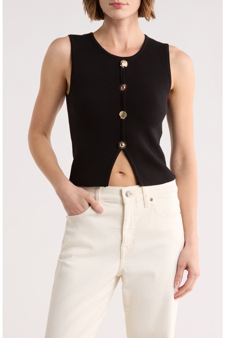 Button Detail Knit Tank Top, Main, color, BLACK
