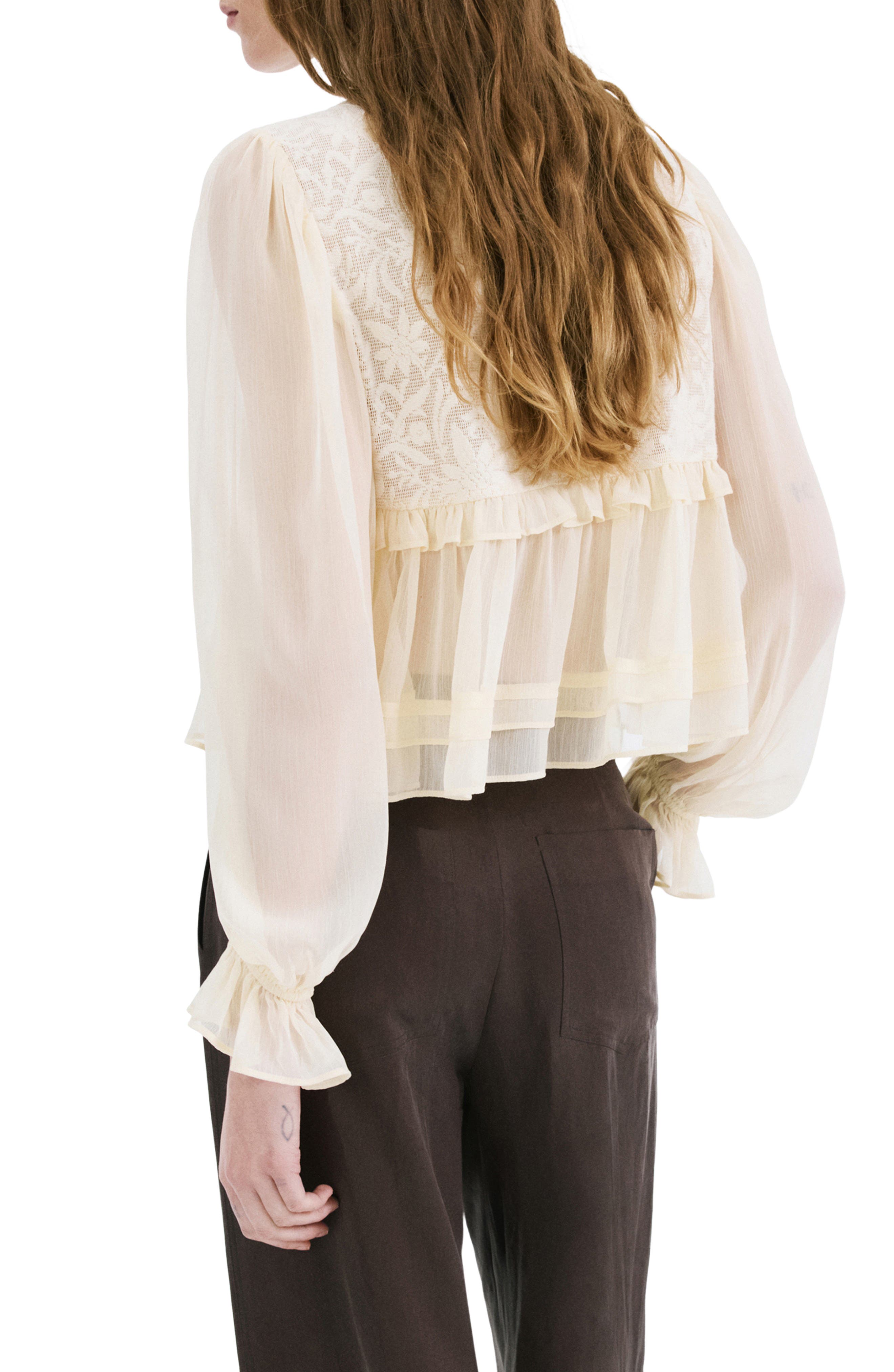 Lace Contrast Ruffle Top - image 2