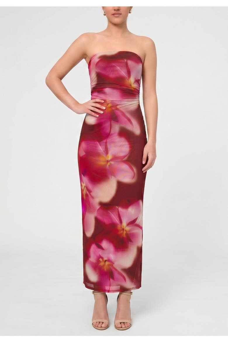 Isola Strapless Mesh Maxi Dress, Main, color, Dark Red