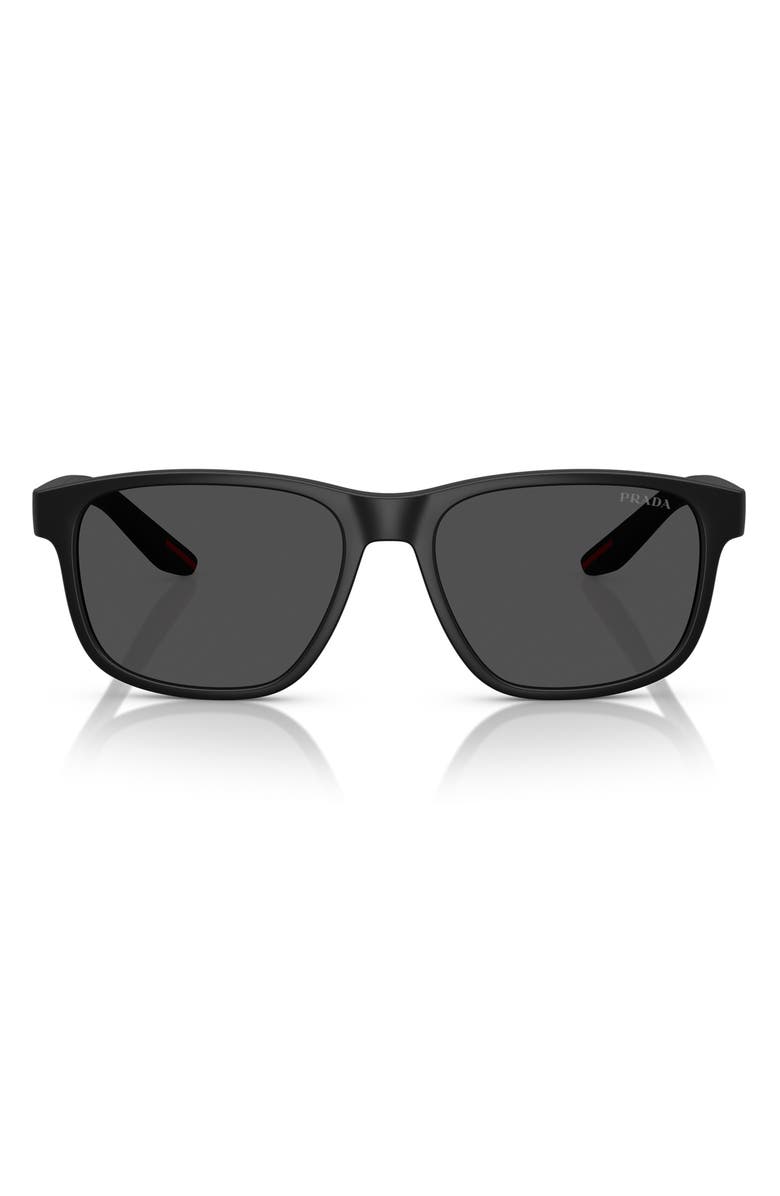 Prada Linea Rossa 56mm Pillow Sunglasses, Main, color, Matte Black/ Dark Grey