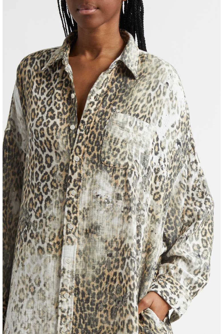 Jumbo Leopard Print Long Sleeve Shirtdress, Alternate, color, BLEACHED LEOPARD