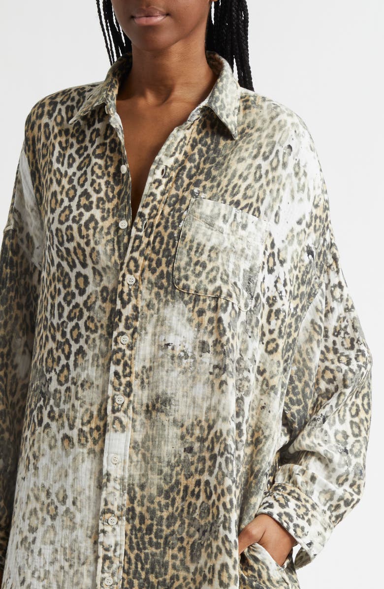 R13 Jumbo Leopard Print Long Sleeve Shirtdress, Alternate, color, 