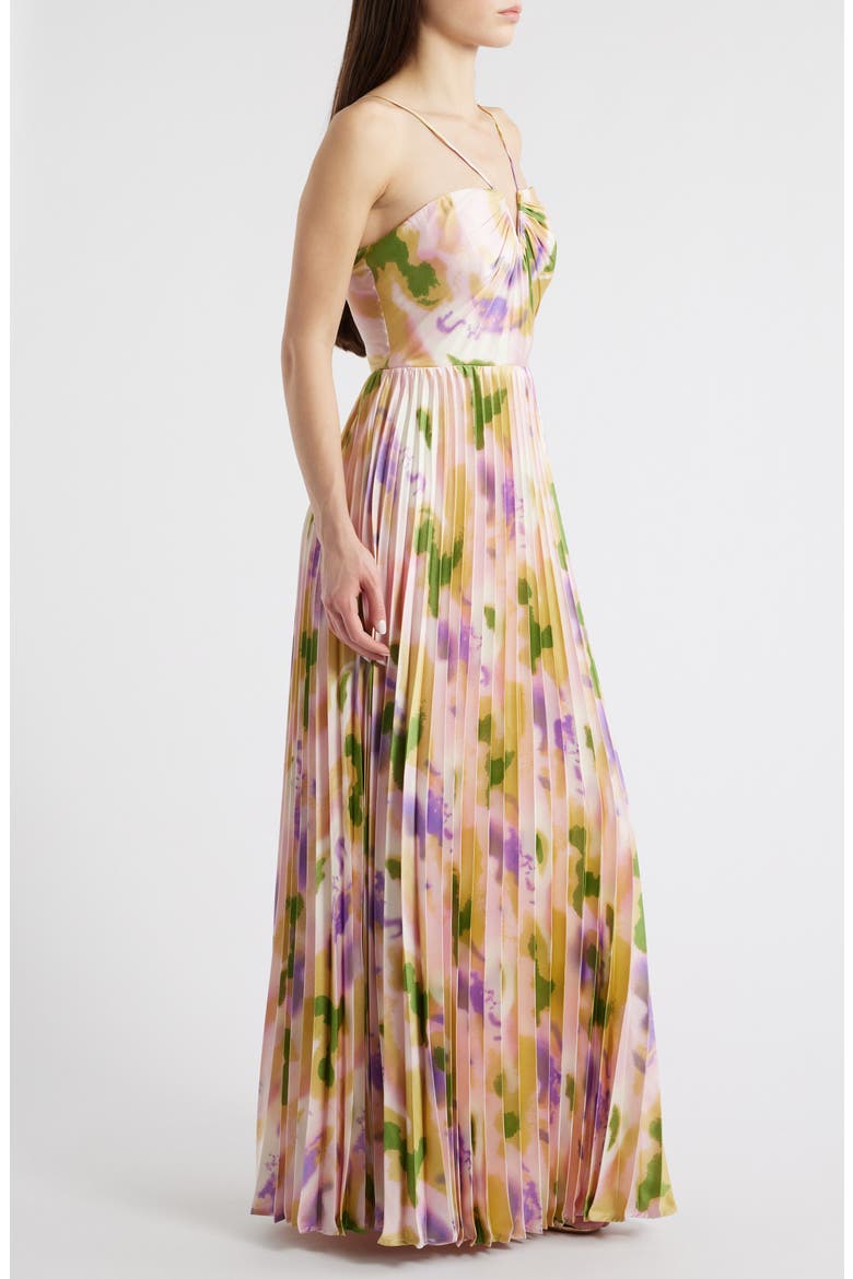 Cassia Floral Pleated Satin Gown, Alternate, color, PINK MULTI