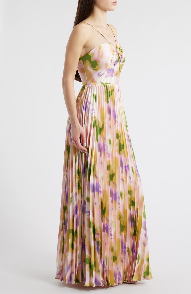 Lulus Cassia Floral Pleated Satin Gown, Alternate, color, Pink Multi